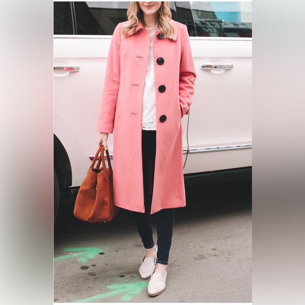 Boden Pink Conwy Wool Blend Button Front Coat - Size 14
